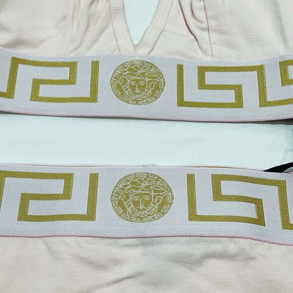 Versace Medusa Greca Border V Bralette and Panties Set Cotton Pink 2/ S NWT - Picture 7 of 11